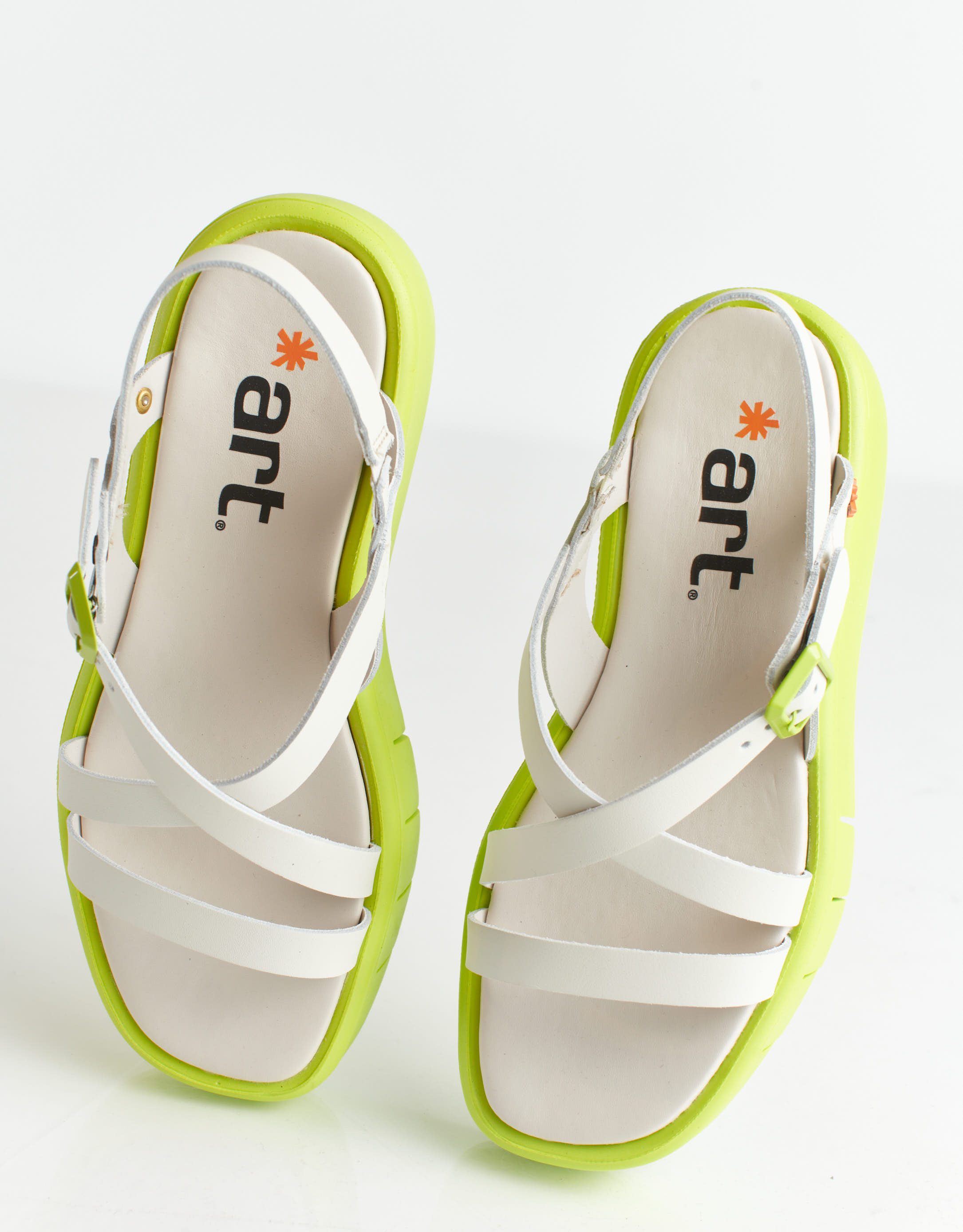 נעלי נשים - Art - סנדלי עור MALAGA - לבן   ירוק