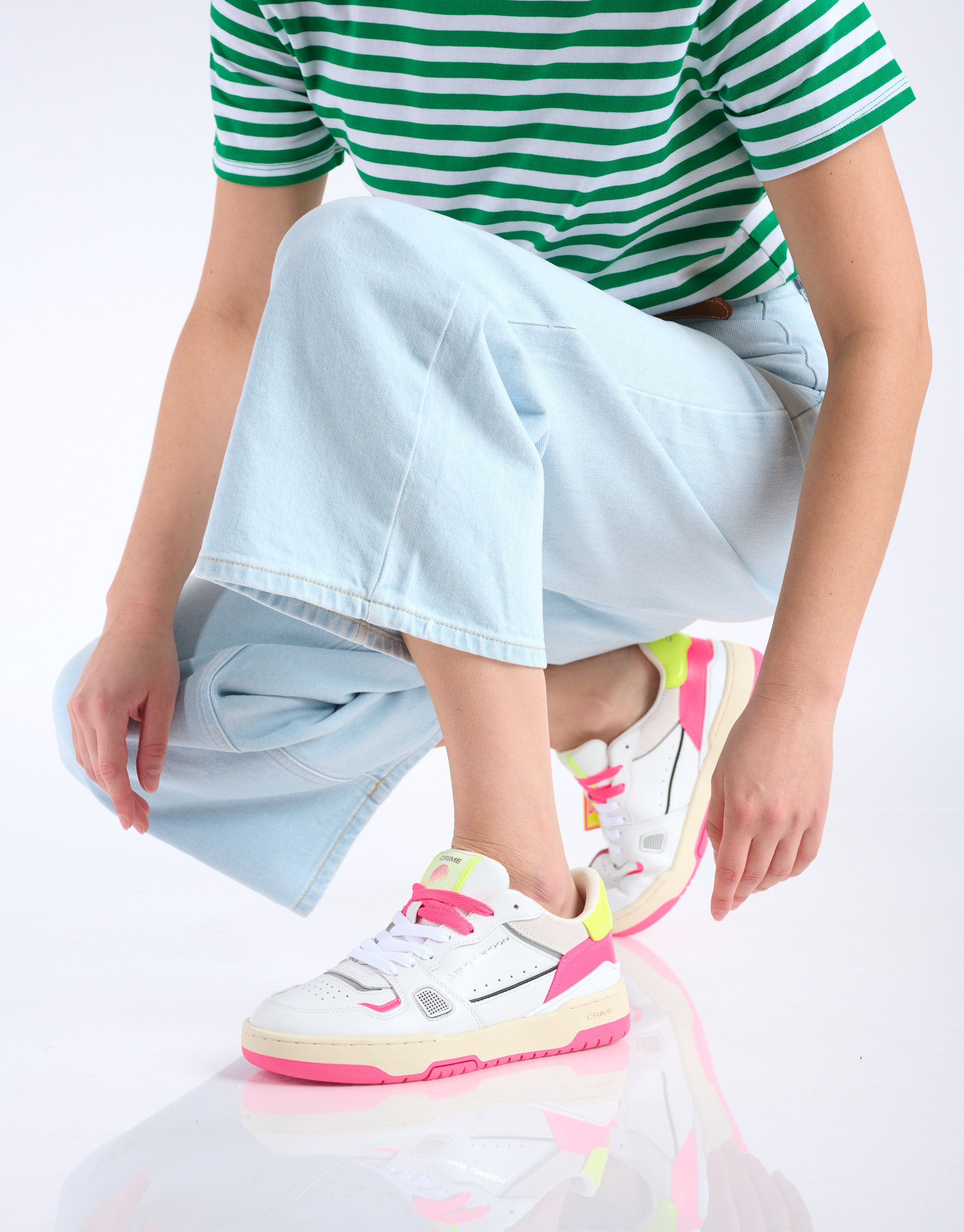 נעלי נשים - Crime London - סניקרס SUSIE - לבן   ורוד