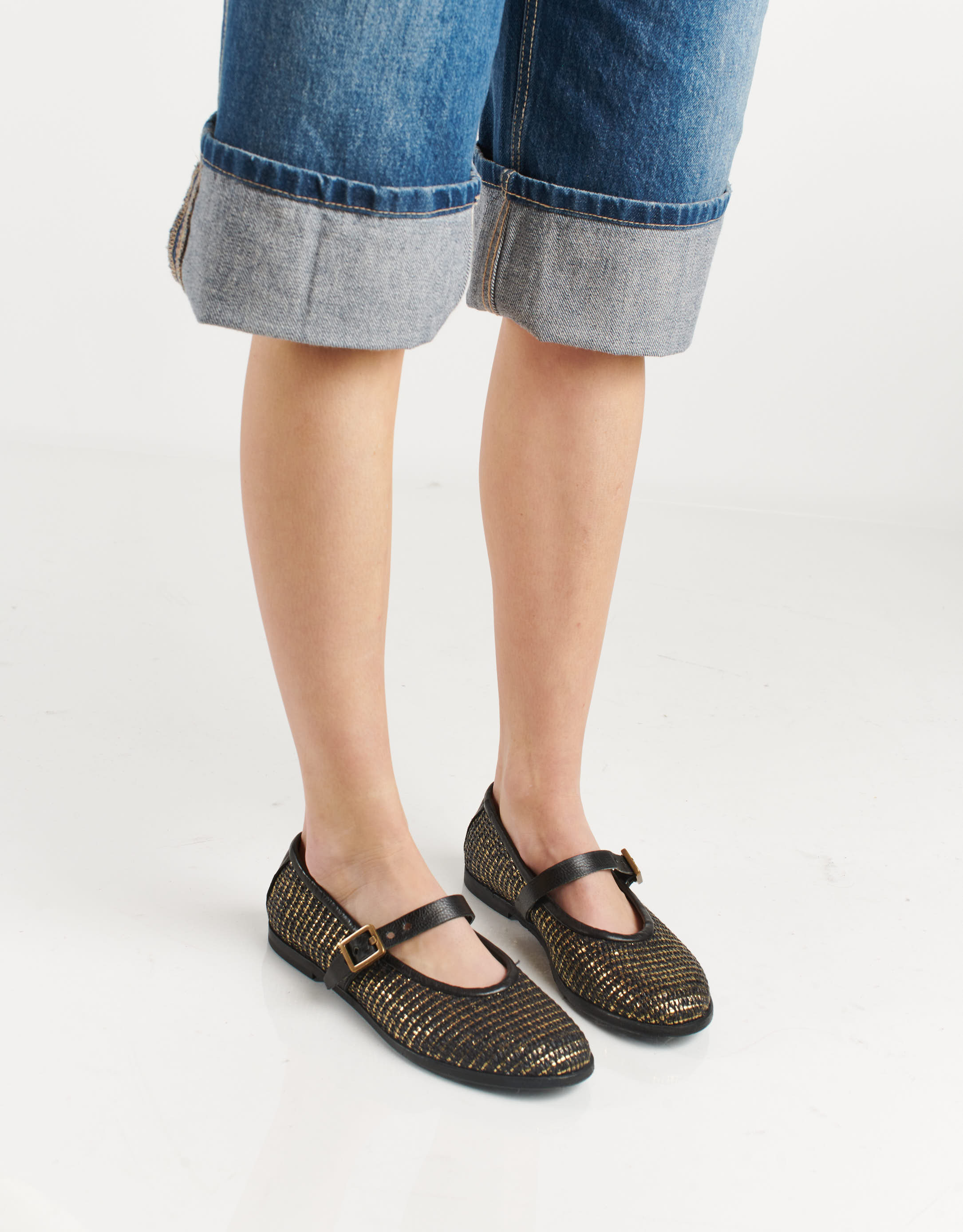 נעלי נשים - A.S. 98 - נעלי בובה JAZZINA - שחור   זהב