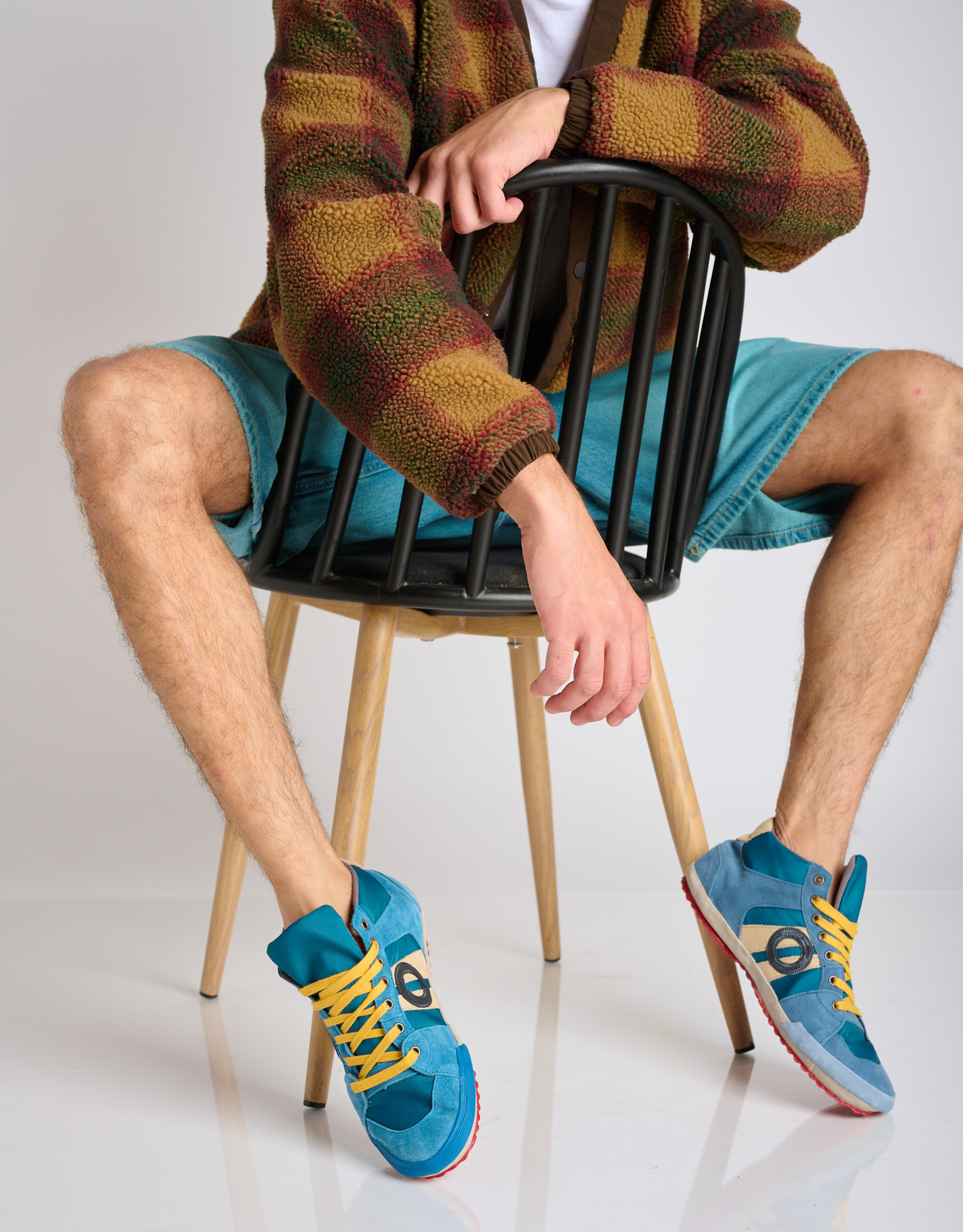 נעלי גברים - Aro - סניקרס גבוהות בד ועור IDO - כחול