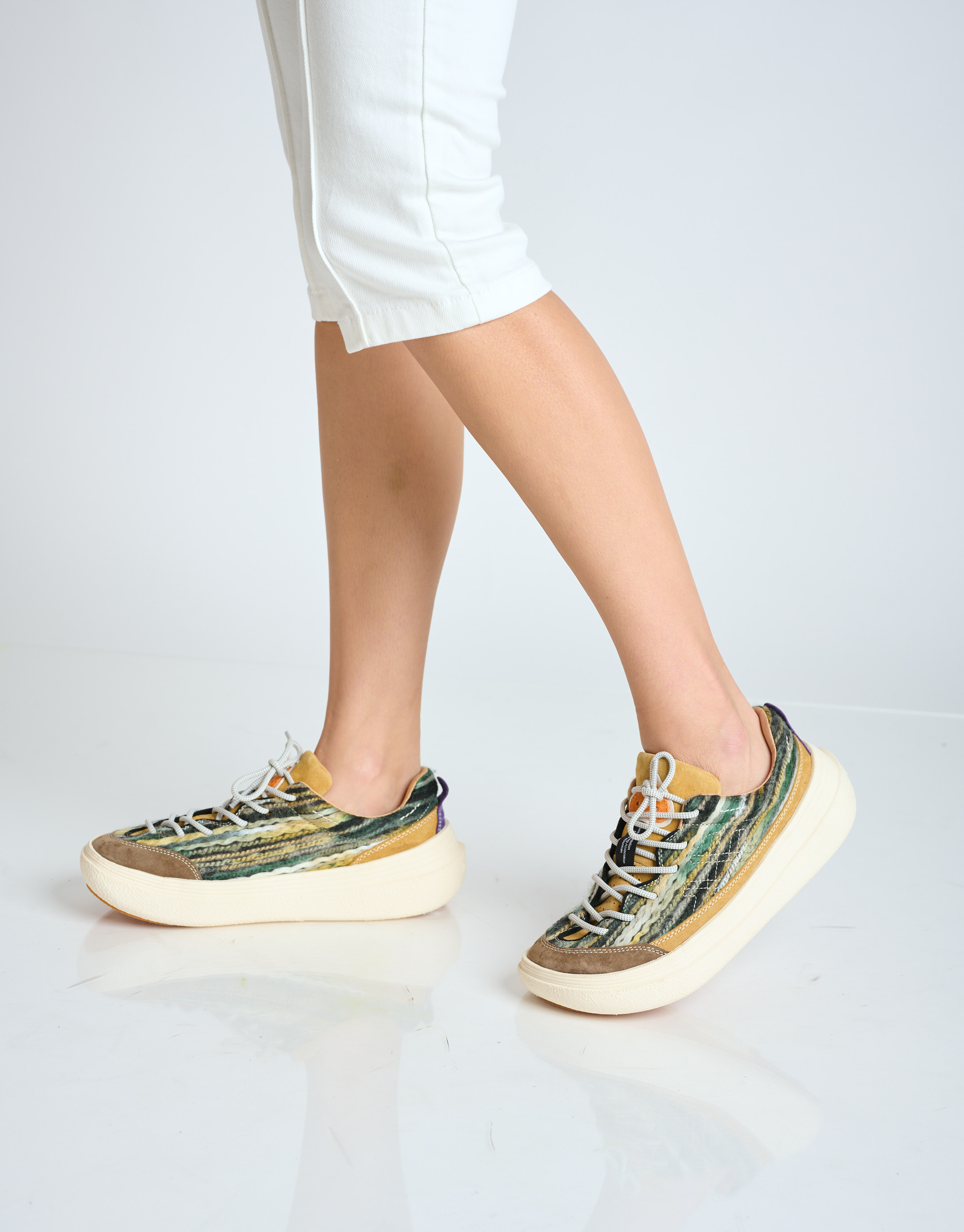 נעלי נשים - Flower Mountain - סניקרס FAMI UNI פסים - חום   ירוק