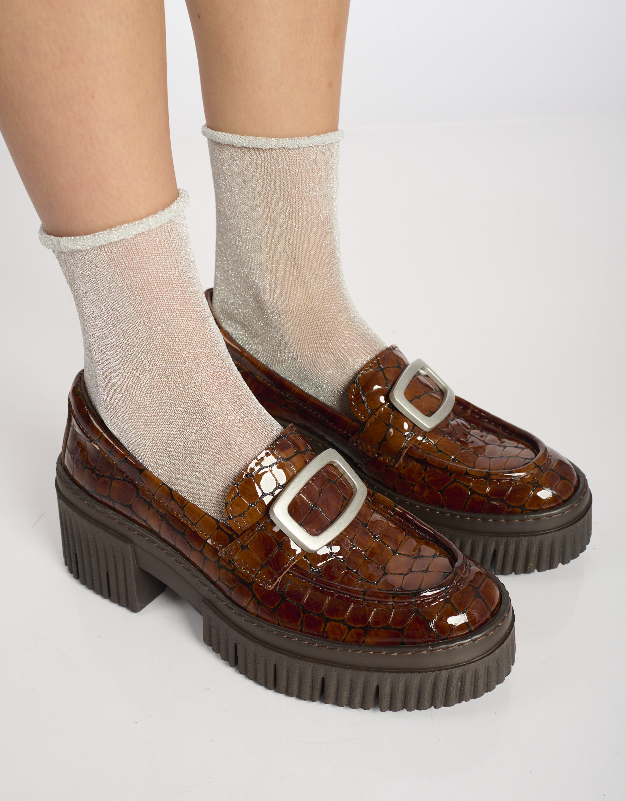 נעלי נשים - Art - נעלי מוקסין עם אבזם YORK - חום1