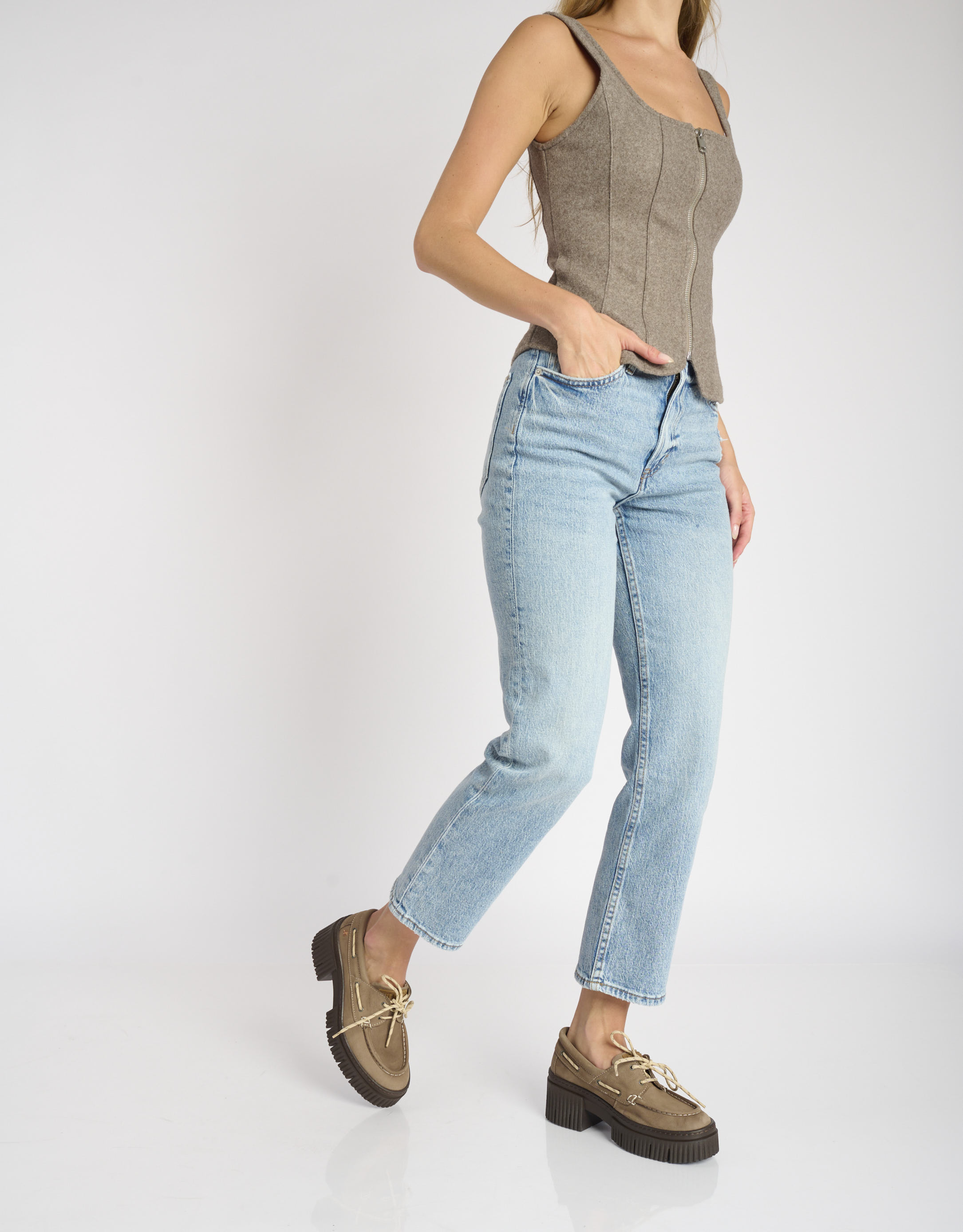 נעלי נשים - Art - נעלי מוקסין עם שרוך YORK - אפור חום2