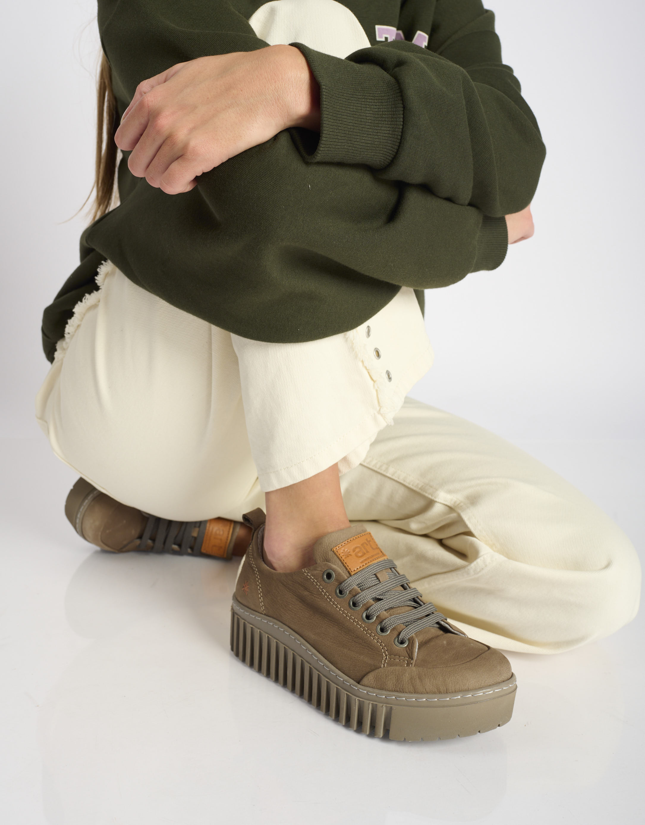 נעלי נשים - Art - נעלי עור שרוכים BRIGHTON - אפור חום1