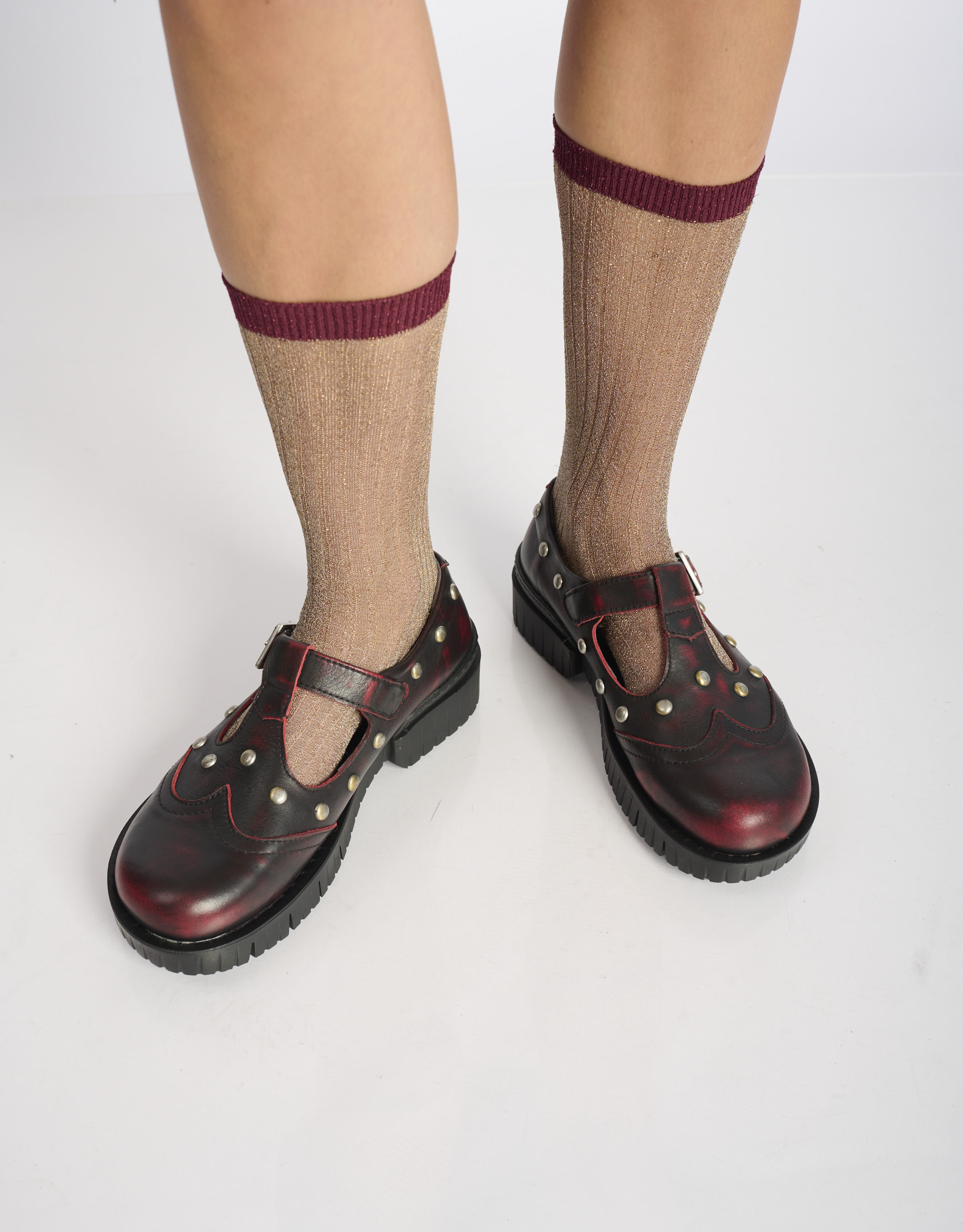 נעלי נשים - Art - נעלי בובה עם ניטים OXFORD - בורדו1