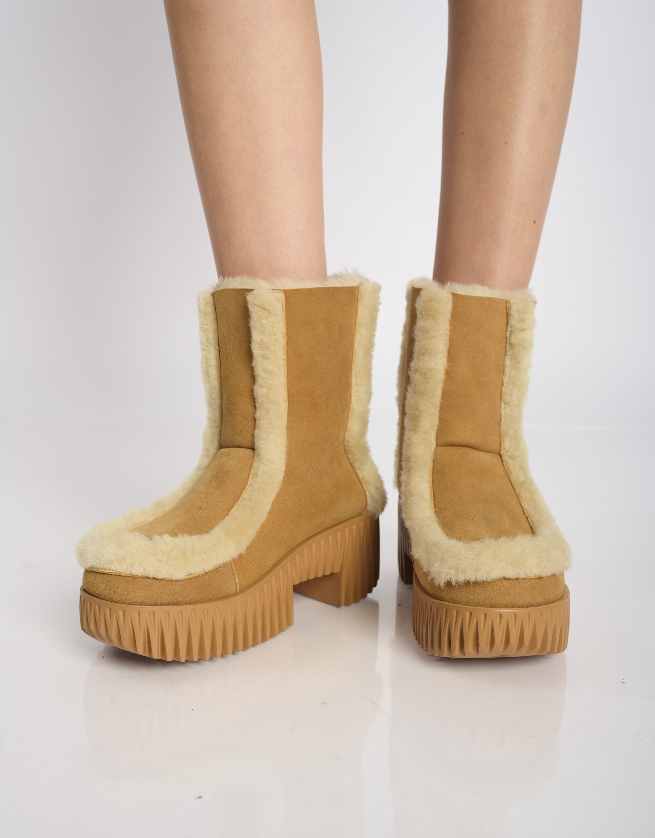 נעלי נשים - 4CCCCEES - מגפי זמש פרווה PLIA FERO - קאמל2