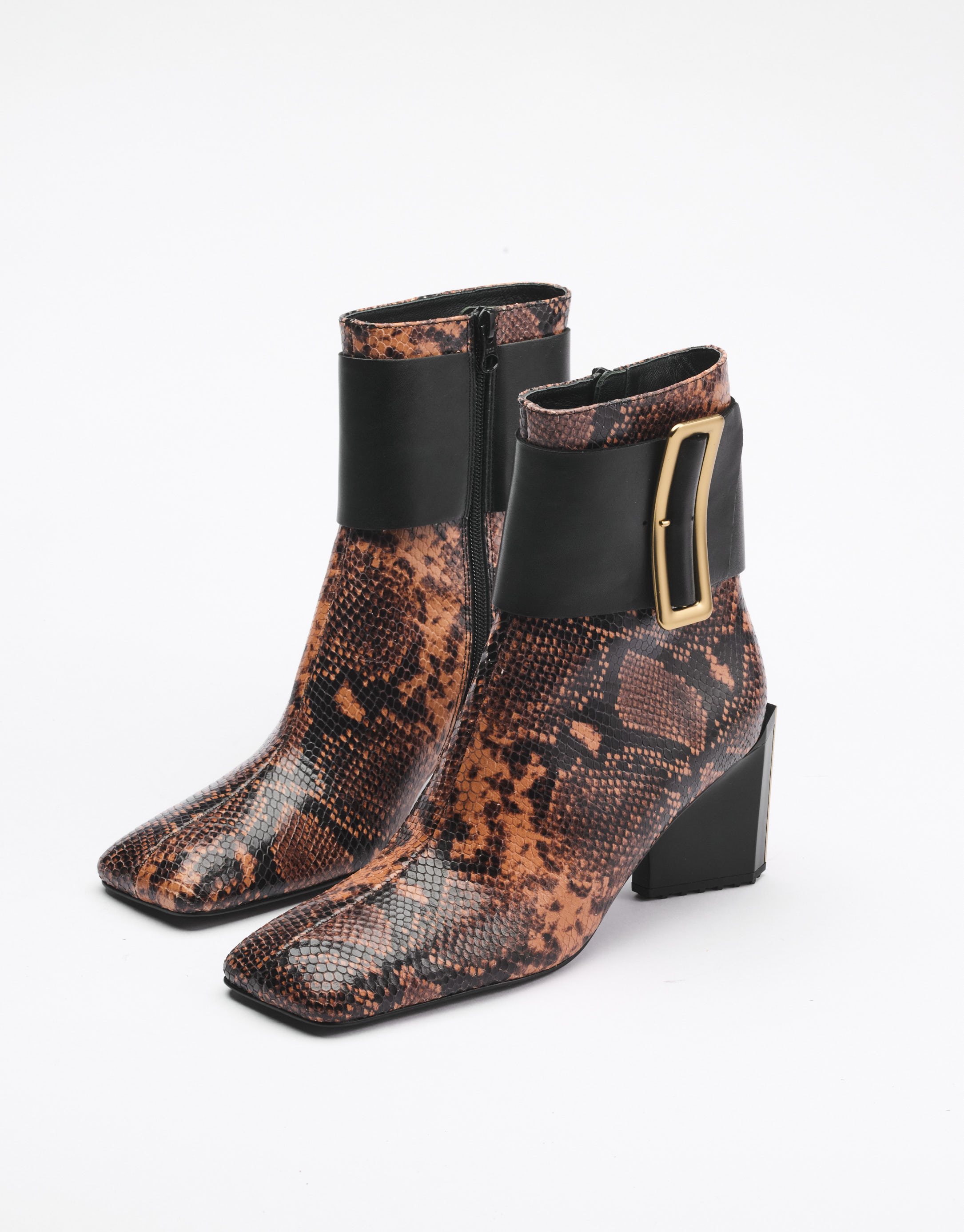 נעלי נשים - 4CCCCEES - מגפוני עקב MIRROR SLEN - חום נחש2