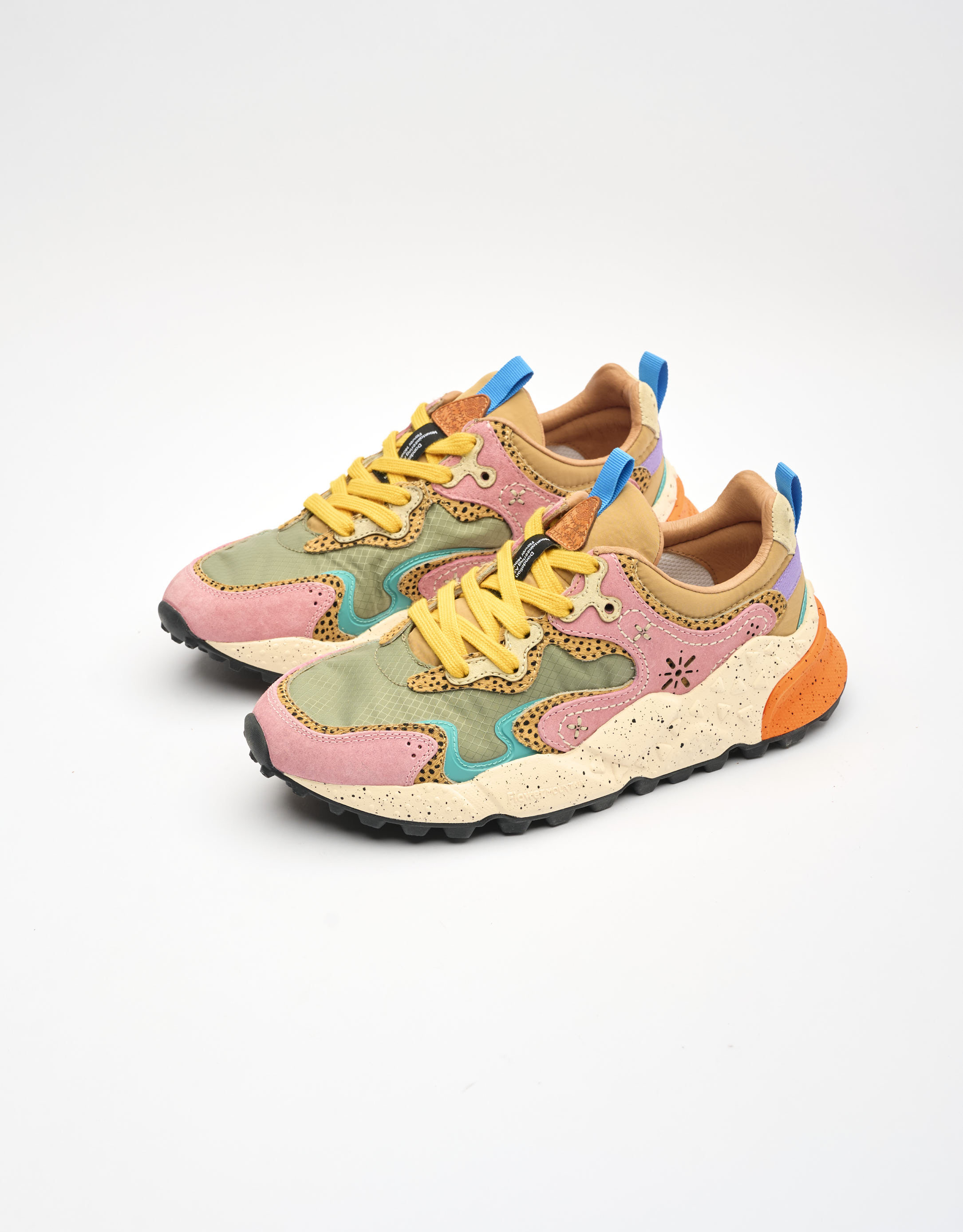 נעלי נשים - Flower Mountain - סניקרס זמש ובד RULIS - ירוק   ורוד3