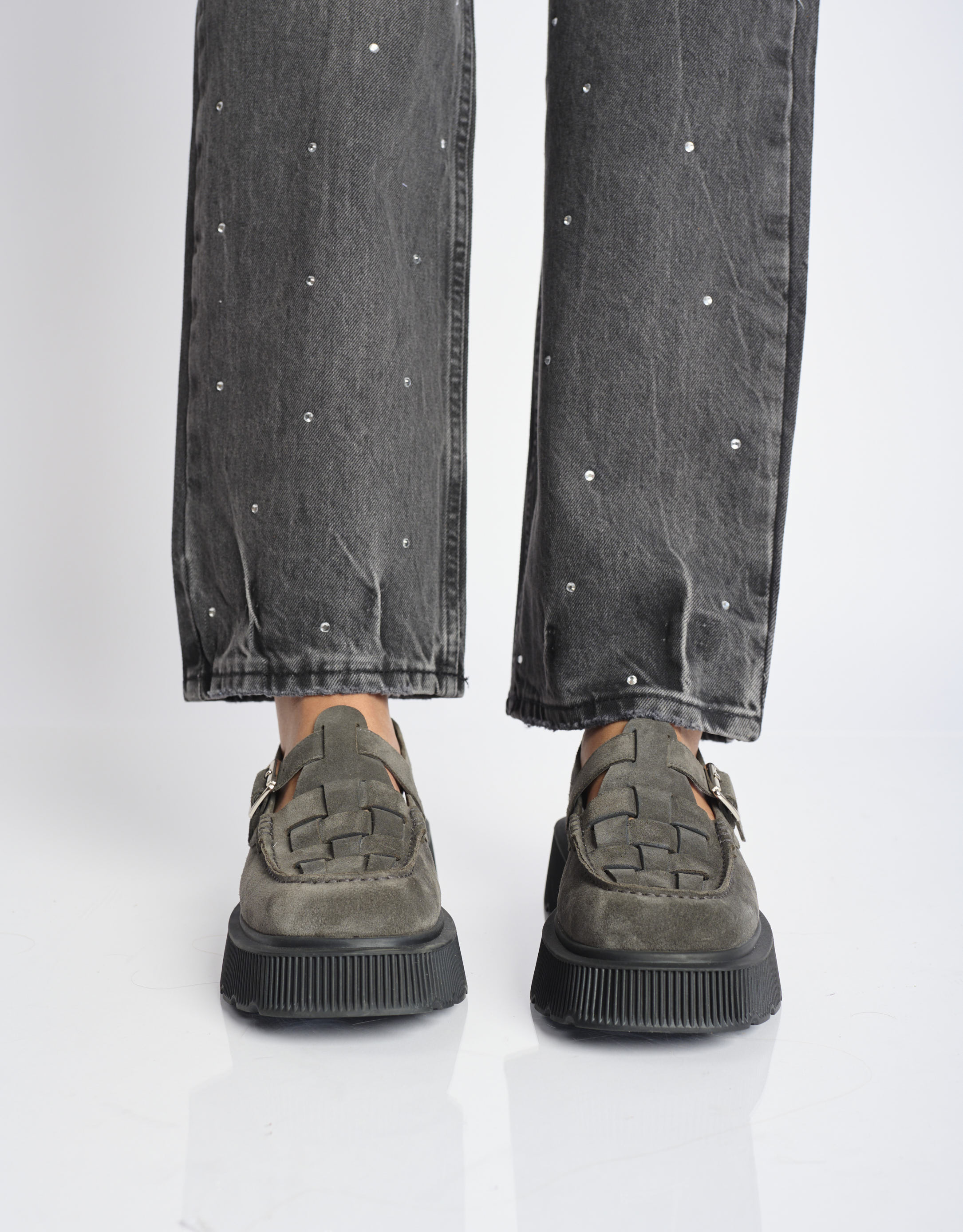 נעלי נשים - Jeffrey Campbell - נעלי פלטפורמה CROSSED זמש - אפור3