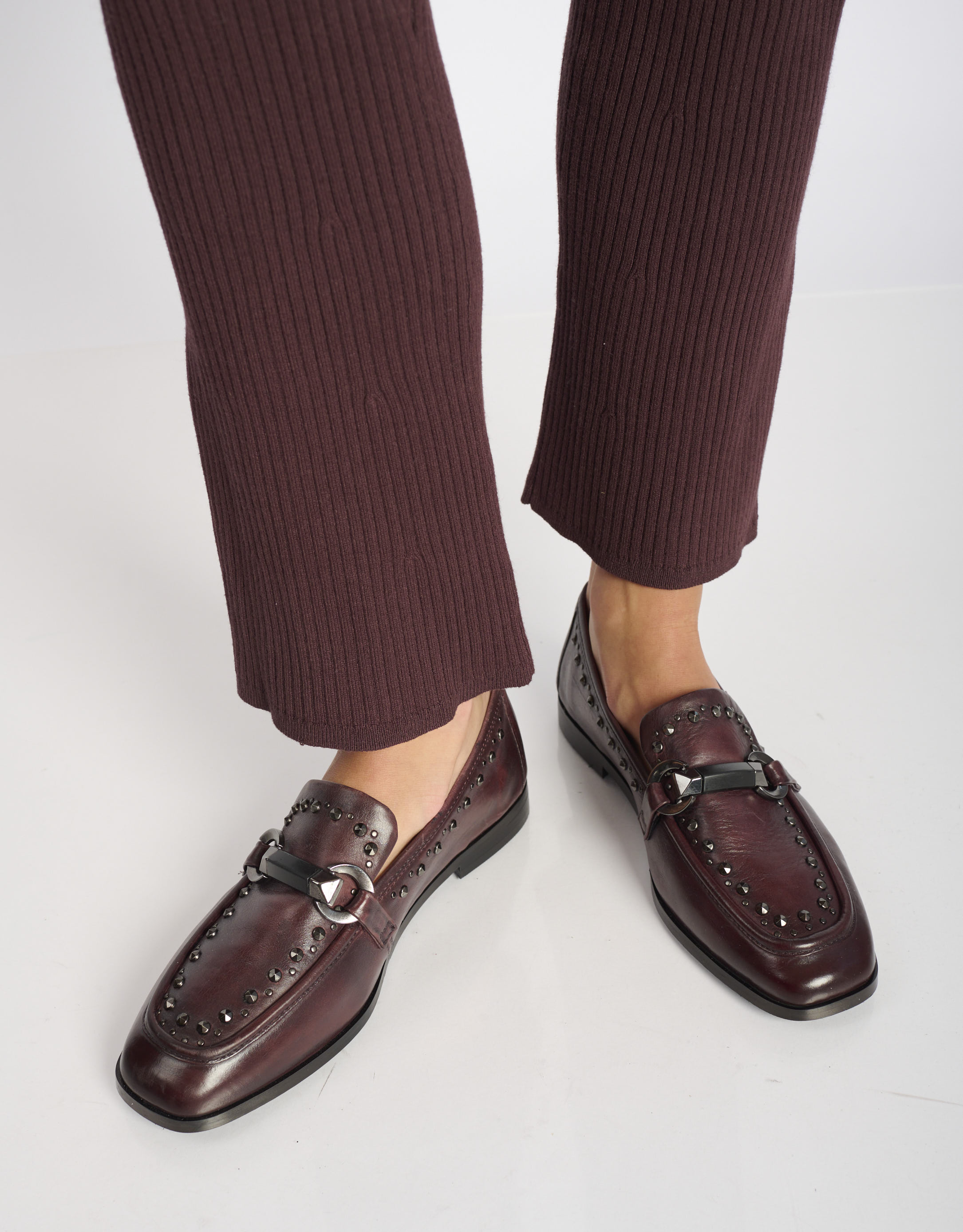 נעלי נשים - Mjus - מוקסינים VOLTERRA  ניטים - בורדו3