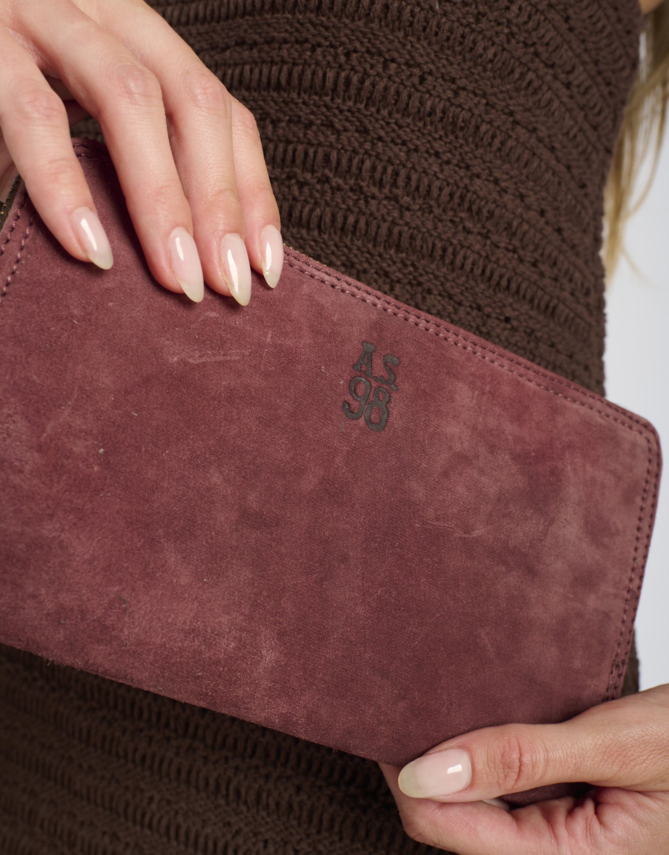 נעלי נשים - A.S. 98 - ארנק זמש מלבני גדול - בורדו4