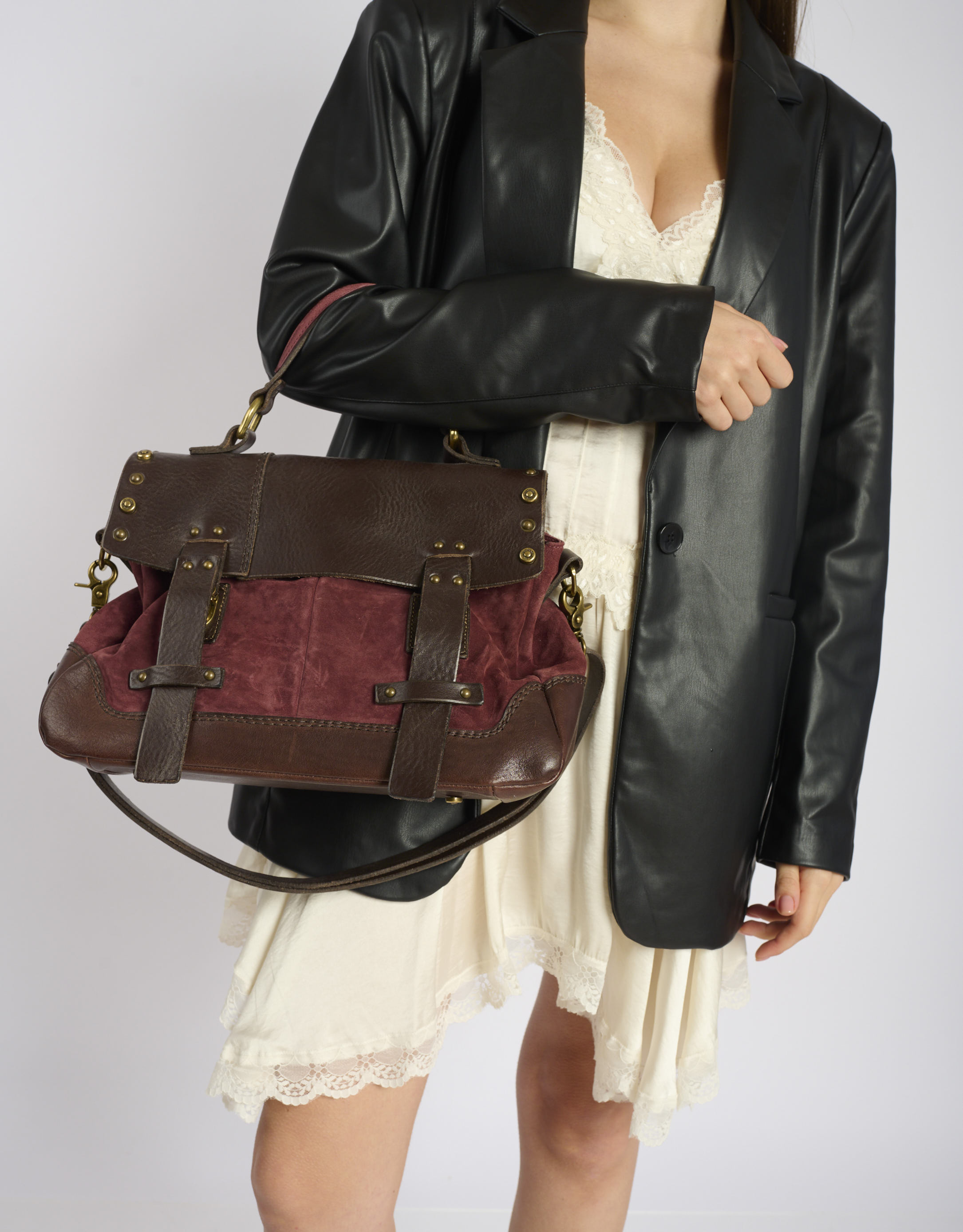 נעלי גברים - A.S. 98 - תיק עור וזמש שתי רצועות - בורדו1