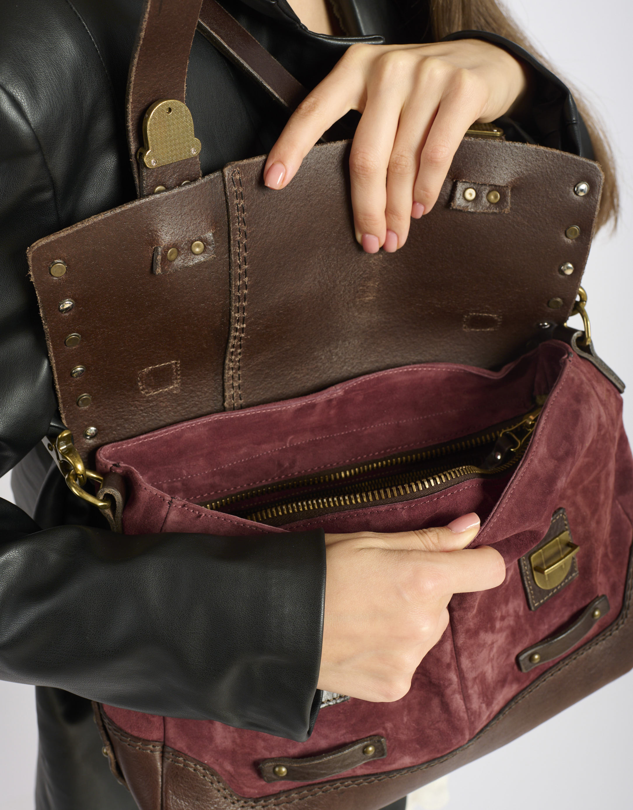 נעלי גברים - A.S. 98 - תיק עור וזמש שתי רצועות - בורדו2