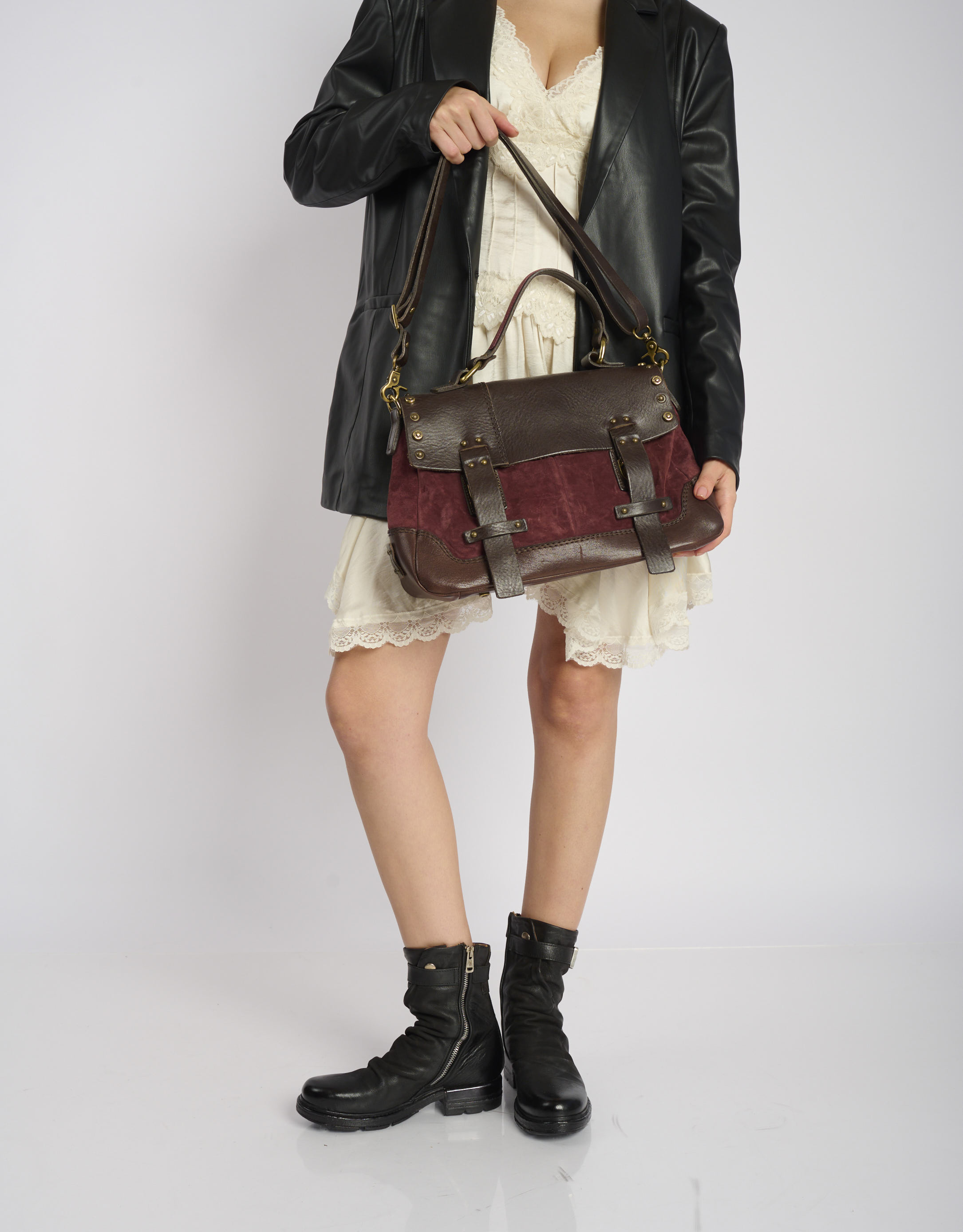 נעלי גברים - A.S. 98 - תיק עור וזמש שתי רצועות - בורדו3