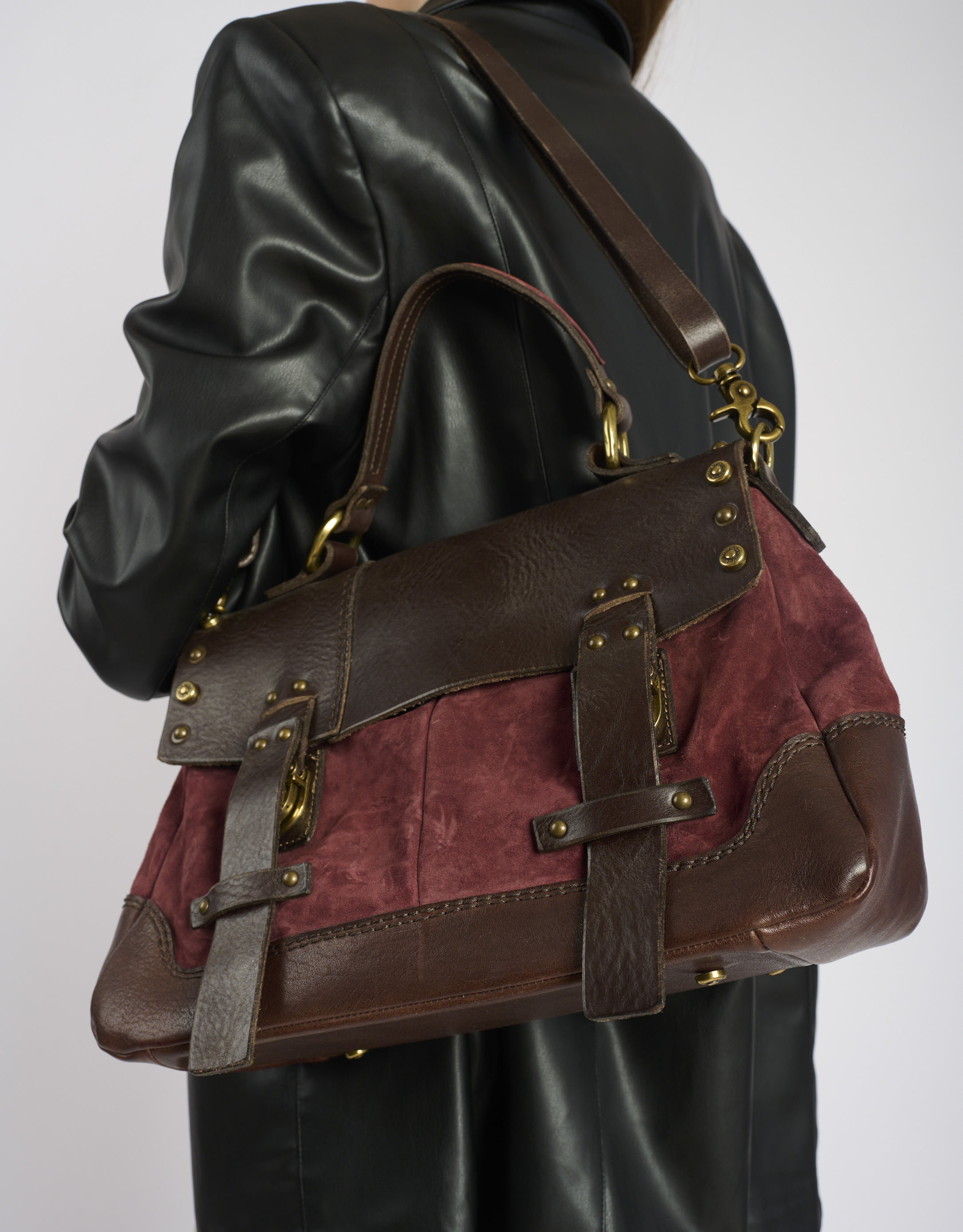 נעלי גברים - A.S. 98 - תיק עור וזמש שתי רצועות - בורדו4