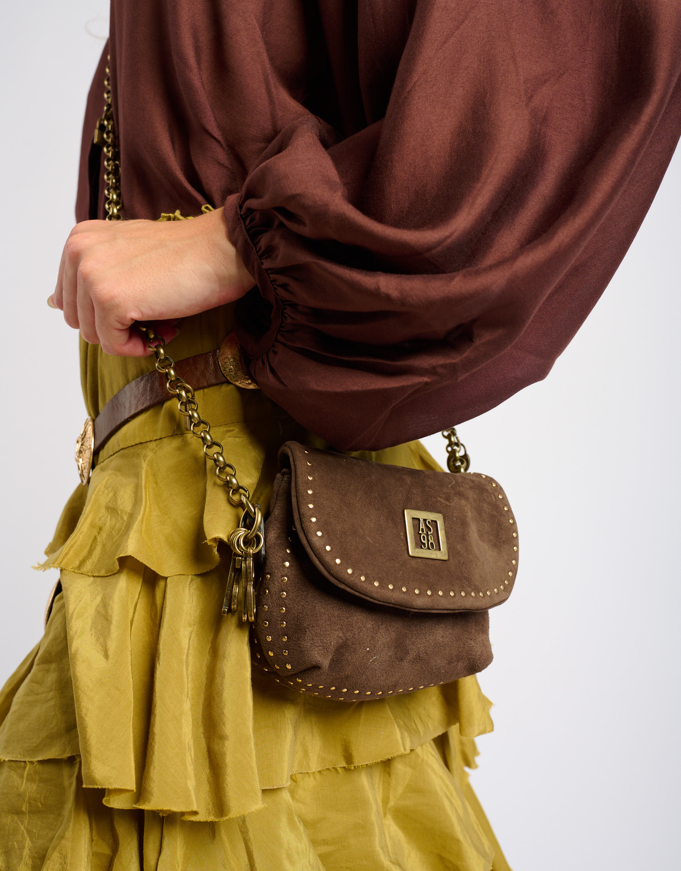 נעלי נשים - A.S. 98 - MAGGIA תיק ארנק קטן מזמש - חום כהה1