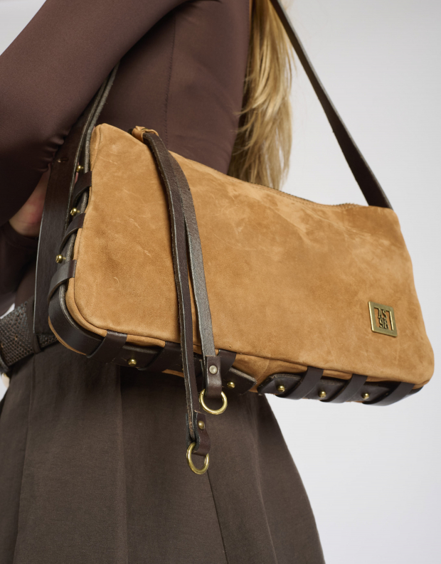 נעלי נשים - A.S. 98 - תיק צד מזמש DONNA - חום בהיר