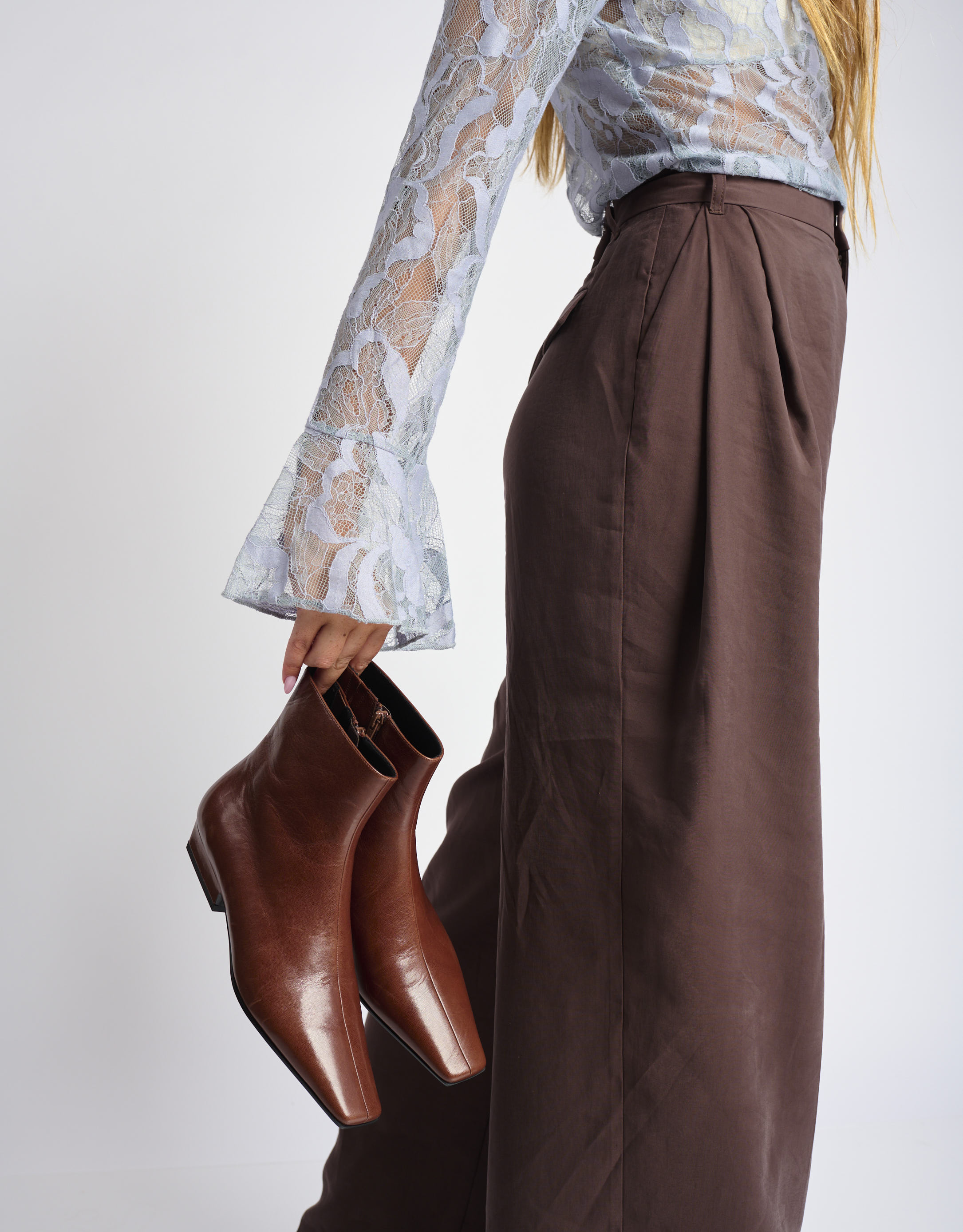 נעלי נשים - Jeffrey Campbell - מגפוני עור ICHABOD - חום1