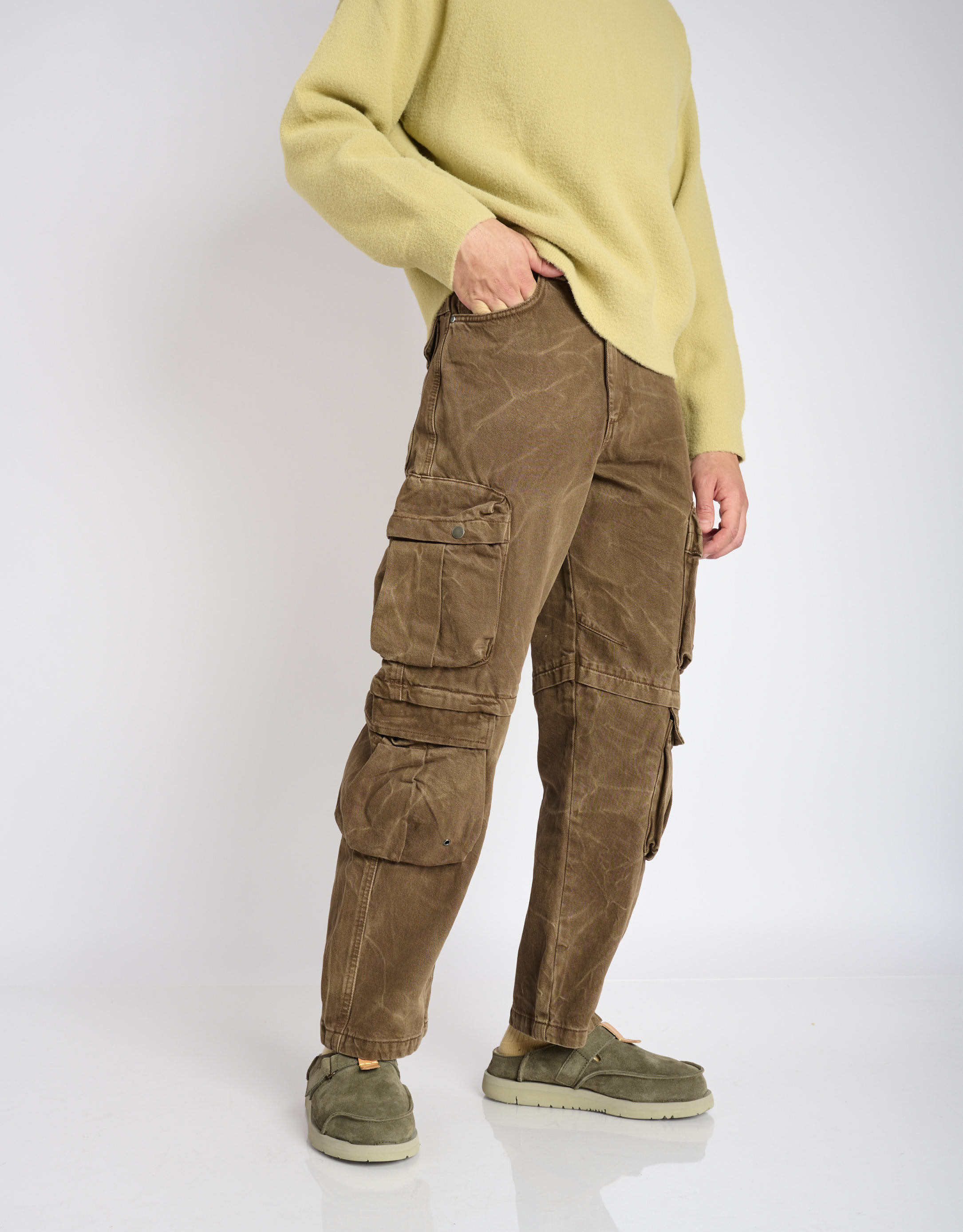 נעלי גברים - Satorisan - כפכפי זמש  UWABAKI - חאקי2