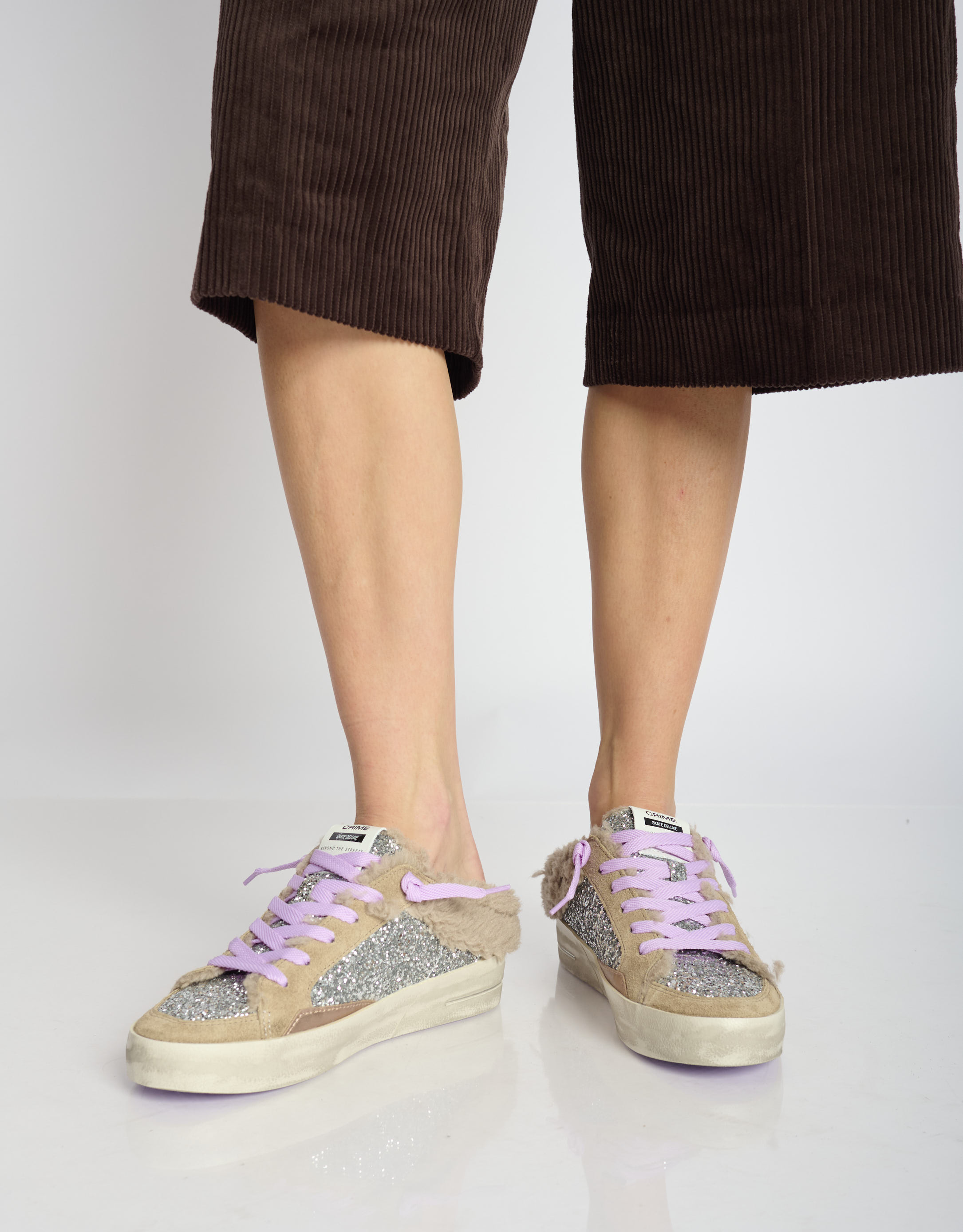 נעלי נשים - Crime London - כפכפים עם פרווה ALANIS - כסף2