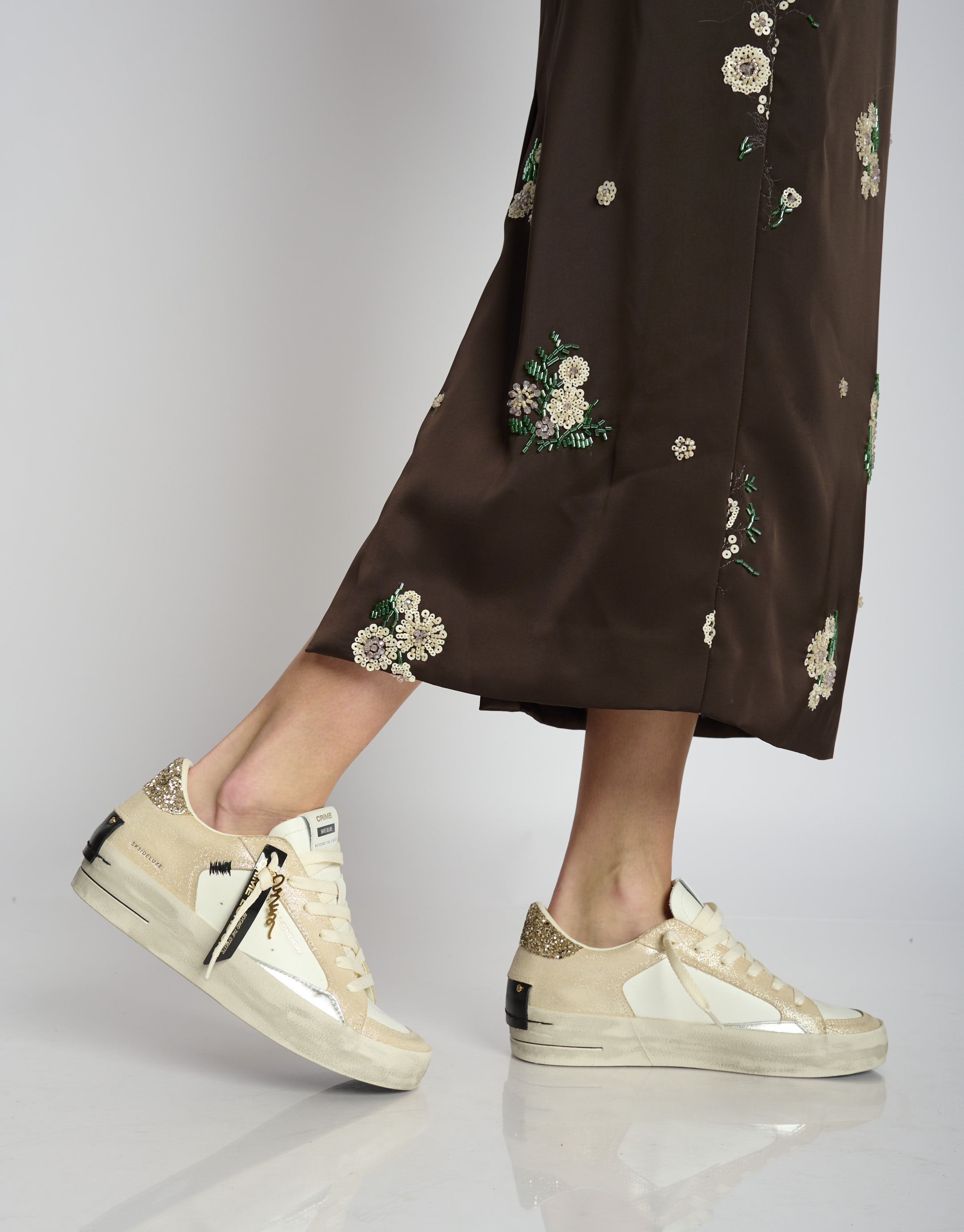 נעלי נשים - Crime London - סניקרס FREYA פלטפורמה - בז'   לבן2