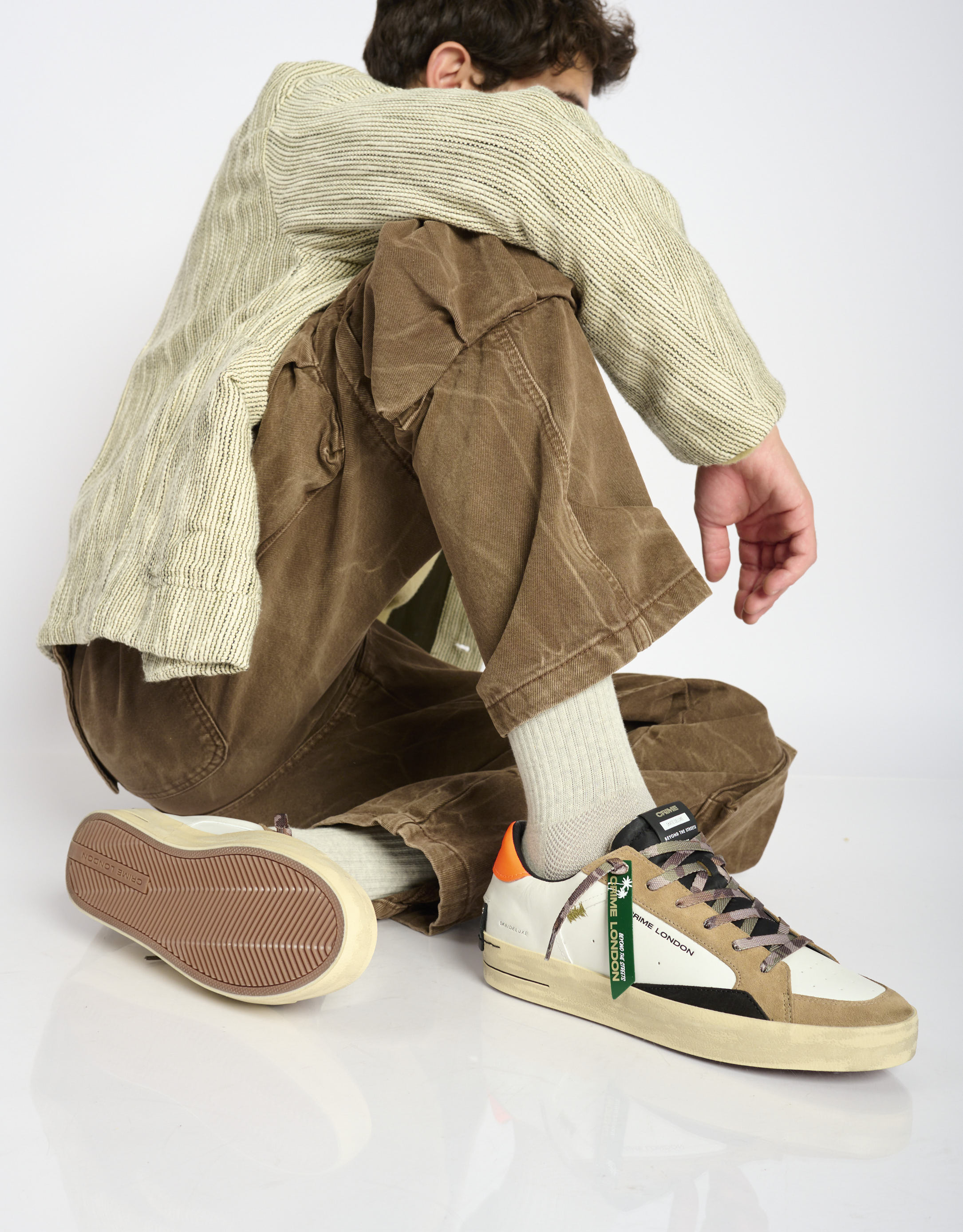 נעלי גברים - Crime London - סניקרס ALBIE - לבן   כתום1