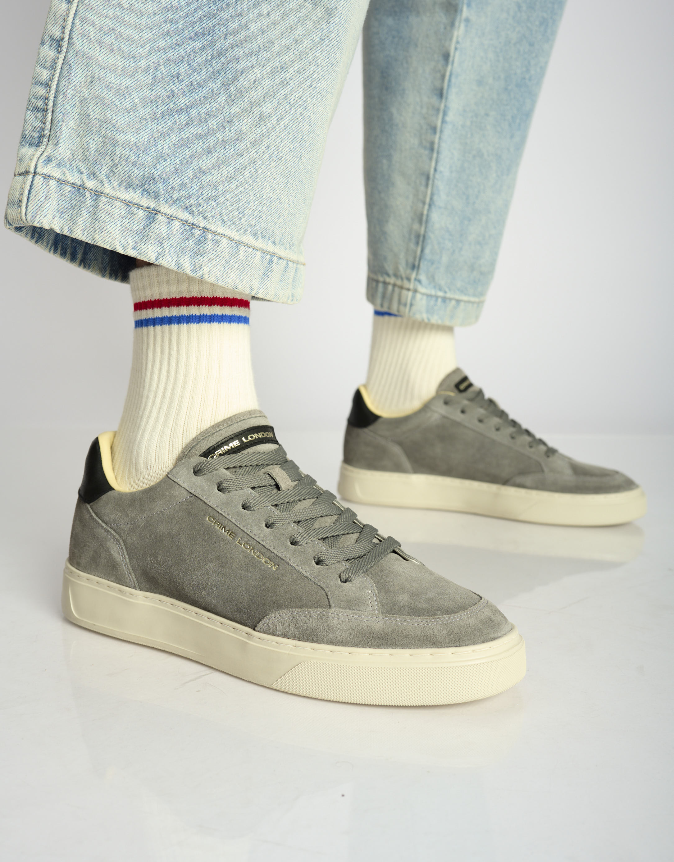 נעלי גברים - Crime London - סניקרס זמש BOB - אפור3