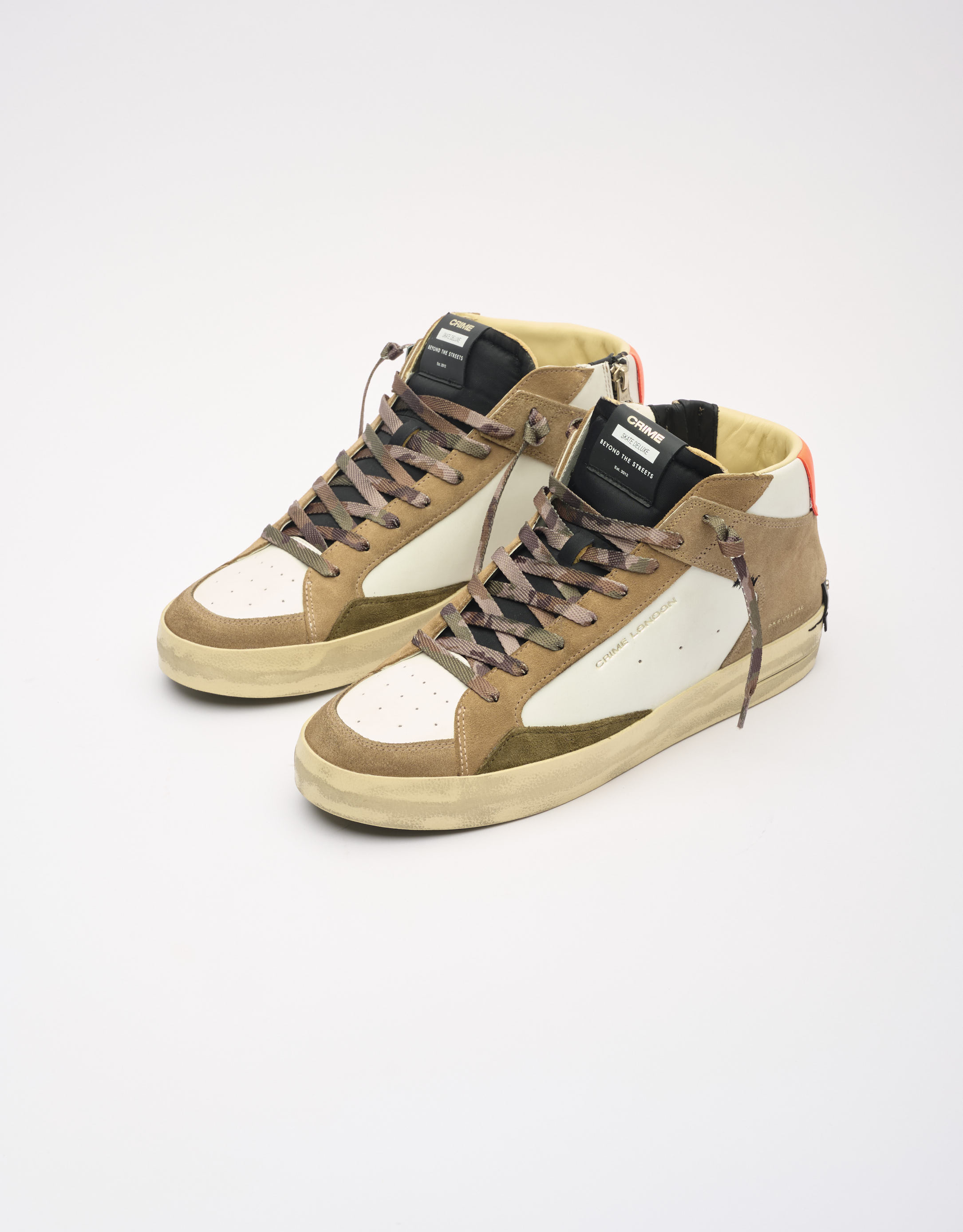 נעלי גברים - Crime London - סניקרס ALBIE גבוהות - לבן   חום4